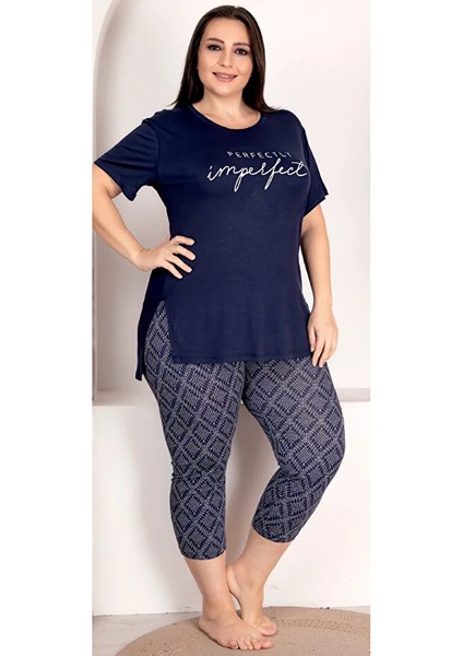 Lady Büyük Beden Kare Desenli Kapri Pijama Takımı
