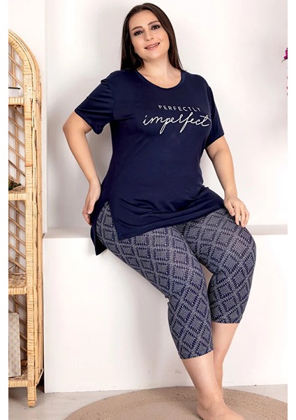 Lady Büyük Beden Kare Desenli Kapri Pijama Takımı fiyatları