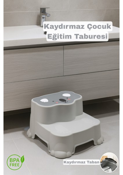 Kaydırmaz Taban Çocuk Basamaklı Eğitim Taburesi - Banyo, Lavabo, Klozet Basamak Merdiven Yükseltici
