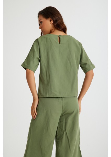 Keten Günlük Rahat Beli Lastikli Kadın İkili Takım Alt Üst