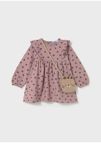 Pembe Kız Bebek Puantiye Desenli Çantalı Elbise 2920