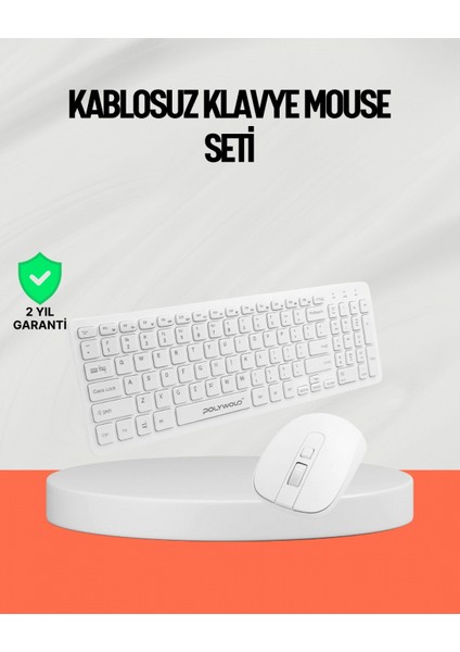 Beyaz Kablosuz Klavye Fare Seti Kablosuz Fare USB Alıcı Pc Uyumlu