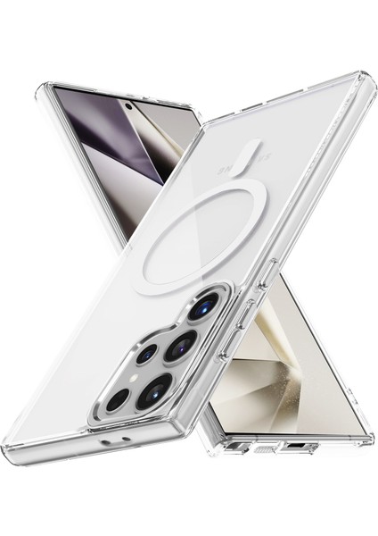 Samsung Galaxy S24 Ultra Uyumlu Sararmaz Magsafe Özellikli Kamera Koruma Çıkıntılı Şeffaf Kılıf