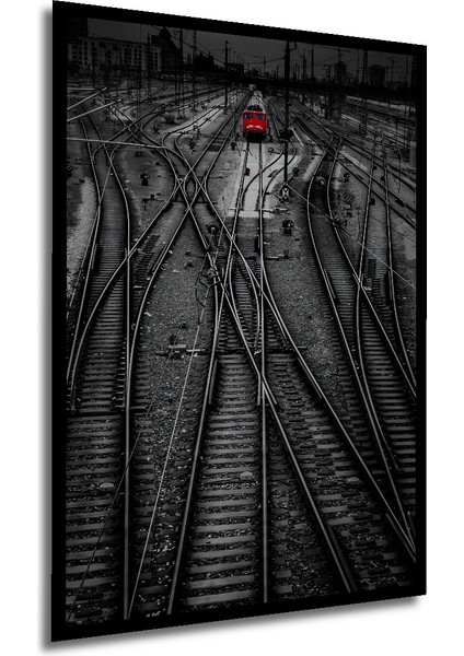 Kırmızı Trenli Kara Kalem Görünümlü Ahşap Dekoratif Tablo Dikdörtgen Tablo indirimleri