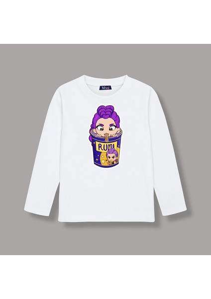 Kpop Demon Hunters Huntrix Rumi Uzun Kollu Baskılı Kız Çocuk Tişört (4-13 Yaş)