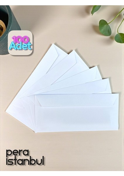 100 Adet Diplomat Beyaz Davetiye Lüks Tebrik Kartı Mektup Mühür Cüzdan Büyük Zarf 105X240MM