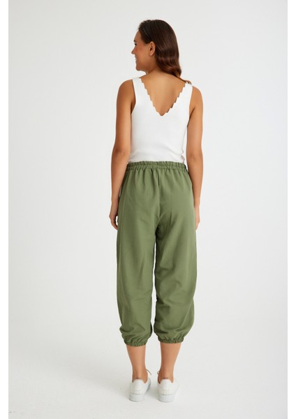 Keten Günlük Pantolon Beli Lastikli Bağcıklı