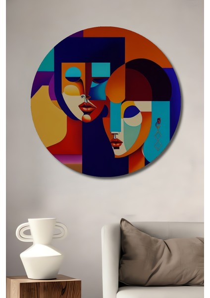 Modern Sanat Kübik Kadınlar Ahşap Dekoratif Tablo Yuvarlak Tablo