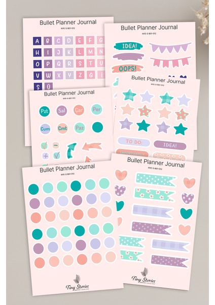 Bullet Journal Sticker Seti - 6 Sayfa / Ajanda, Scrapbook, Journal