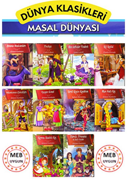 Masal Dünyamız 10 Kitap Pamuk Prenses Çizmeli Kedi Kırmızı Başlıklı Kız Vs