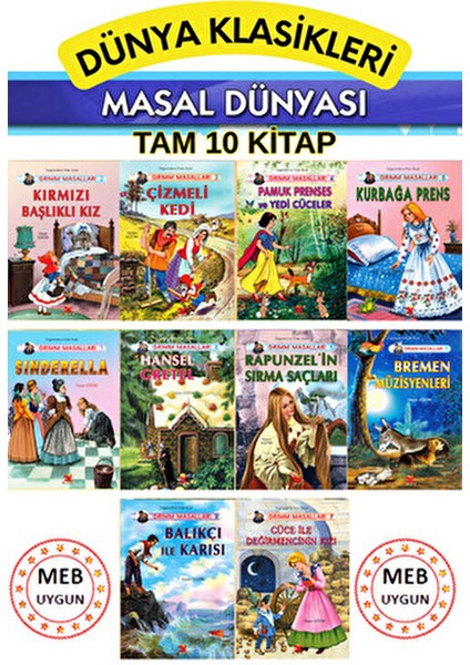 Masal Dünyamız 10 Kitap Pamuk Prenses Çizmeli Kedi Kırmızı Başlıklı Kız Vs fiyatları