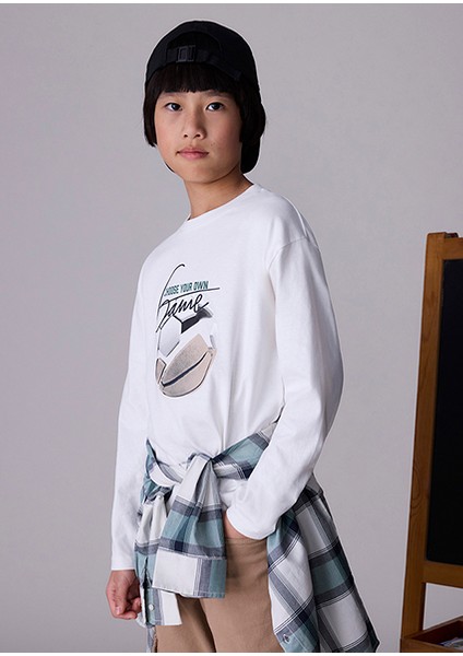 Krem Erkek Çocuk Uzun Kollu T-Shirt 7003