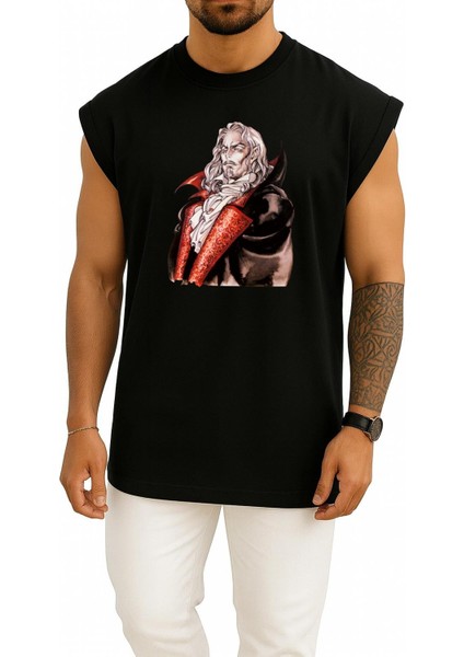Oversize Count Dracula Illustration, Castlevania Göğüs Tasarımlı Atlet