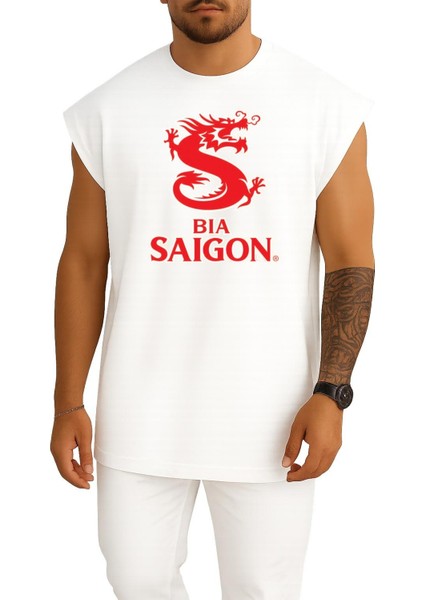 Oversize Ho Chi Minh Bia Saigon Göğüs Tasarımlı Atlet
