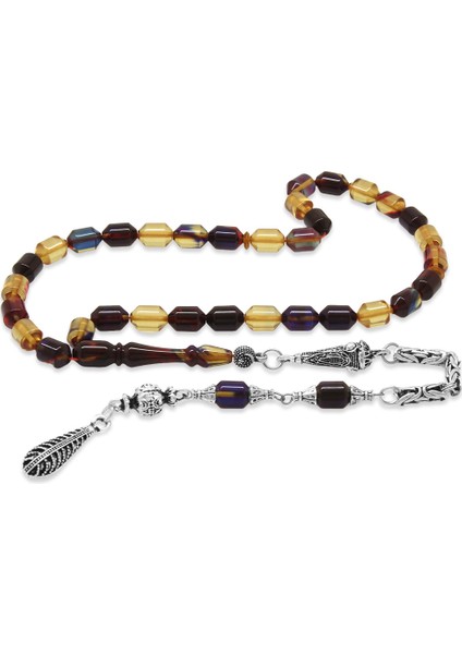 Kararmaz Metal Kral Zincir Püsküllü Uçlu Kapsül Kesim Bonibon Ateş Kehribar Tesbih