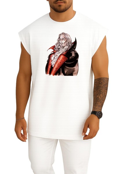 Oversize Count Dracula Illustration, Castlevania Göğüs Tasarımlı Atlet