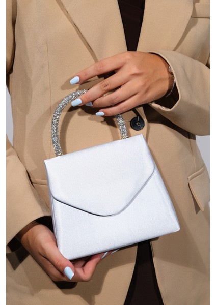 Monako Gümüş Saten Taşlı Kadın El Çantası fiyatları