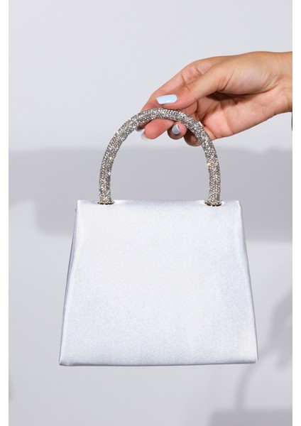 Monako Gümüş Saten Taşlı Kadın El Çantası indirimleri