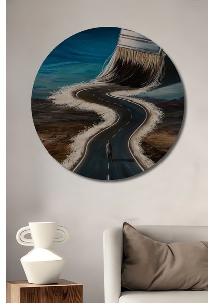 Fırçadan Yükselen Umutlu Yolculuk Yağlı Boya Görünümlü Ahşap Dekoratif Tablo Yuvarlak Tablo