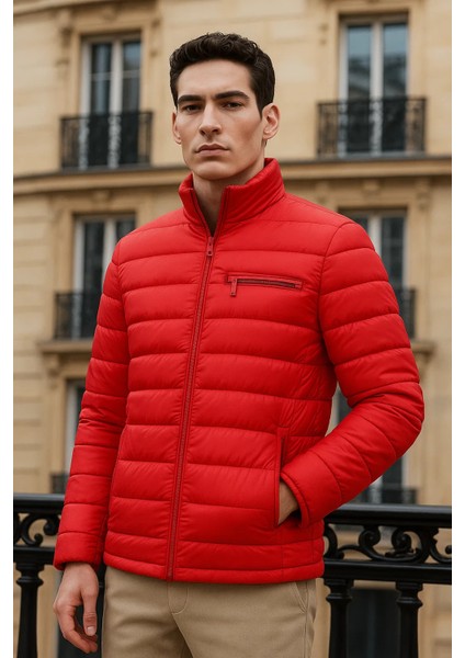 Erkek Trend Basic Dik Yaka Kışlık Kırmızı Şişme Mont fiyatları