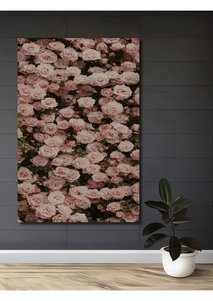 Romantik Gül Bahçesi Yağlı Boya Görünümlü Ahşap Dekoratif Tablo Dikdörtgen Tablo