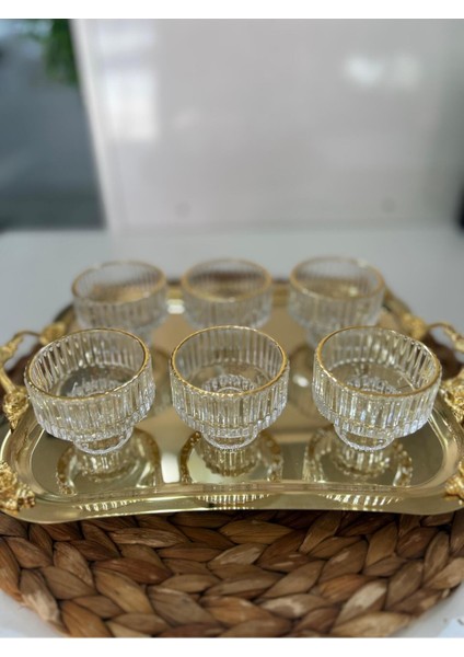 Mini Çizgili Gold Yaldızlı Cam Lokumluk