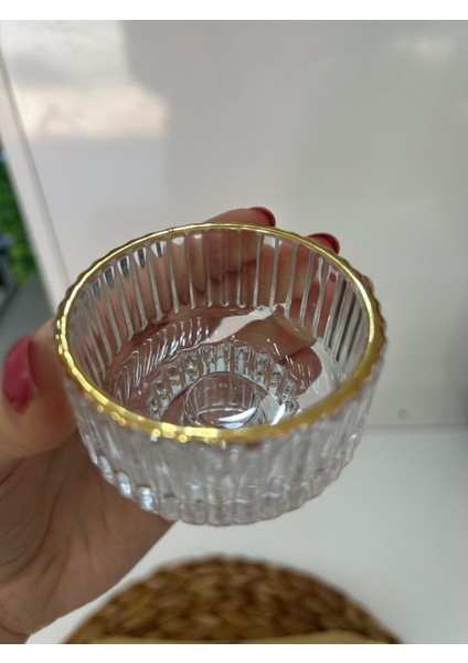 Mini Çizgili Gold Yaldızlı Cam Lokumluk modelleri