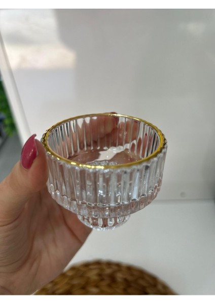 Mini Çizgili Gold Yaldızlı Cam Lokumluk fırsatları