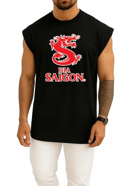Oversize Ho Chi Minh Bia Saigon Göğüs Tasarımlı Atlet