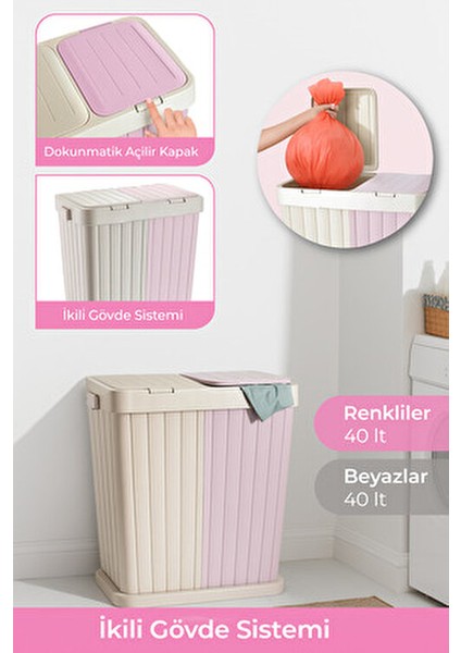 Biz-Home Twins Iki Bölmeli Kirli Çamaşır Sepeti 40+40 Lt