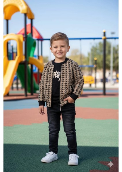 Erkek Çocuk Hırka Tişört ve Kot Pantolonlu 3'lü Takım