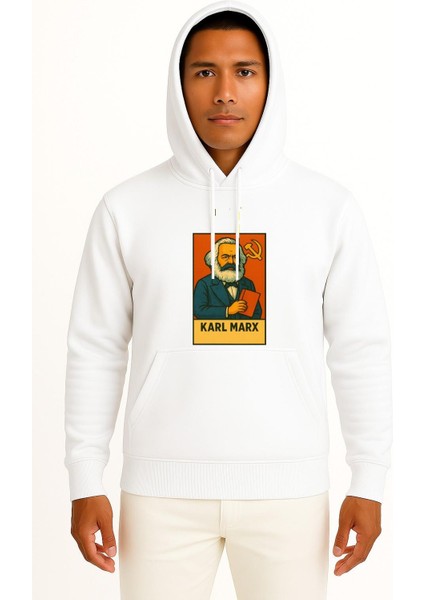 Kapüşonlu Karl Marx Sosyalizm Göğüs Tasarımlı Unisex Sweatshirt