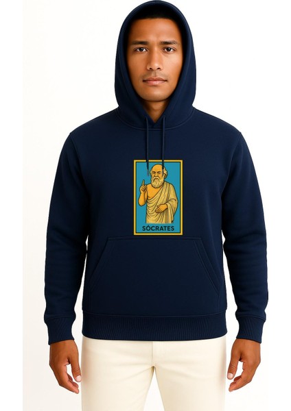 Kapüşonlu Socrates Filozof Göğüs Tasarımlı Unisex Sweatshirt
