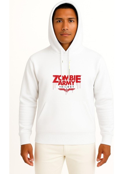 Kapüşonlu Zombie Army Trilogy Sniper Elite Göğüs Tasarımlı Unisex Sweatshirt