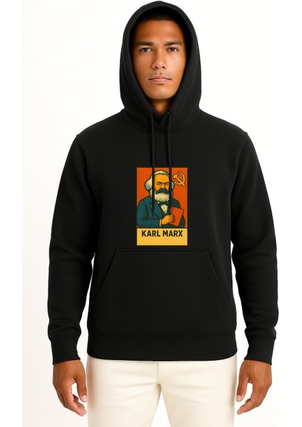 Kapüşonlu Karl Marx Sosyalizm Göğüs Tasarımlı Unisex Sweatshirt