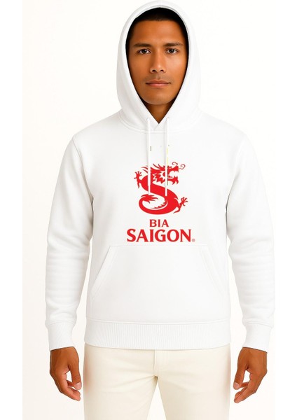 Kapüşonlu Ho Chi Minh Bia Saigon Göğüs Tasarımlı Unisex Sweatshirt