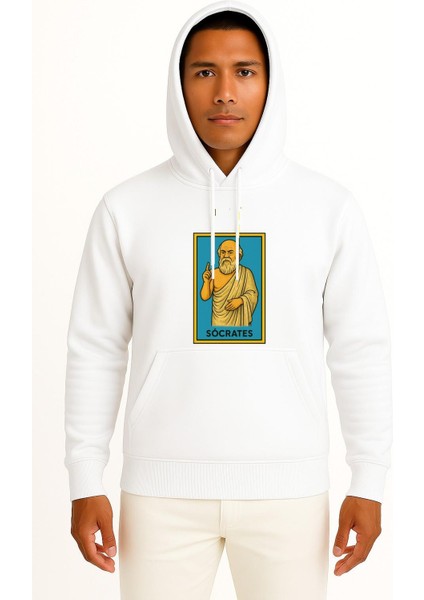 Kapüşonlu Socrates Filozof Göğüs Tasarımlı Unisex Sweatshirt