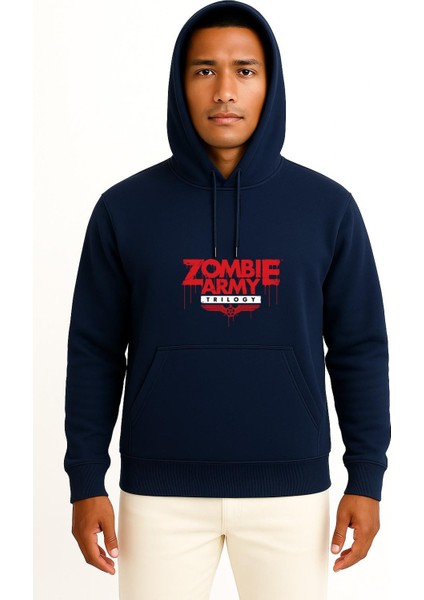 Kapüşonlu Zombie Army Trilogy Sniper Elite Göğüs Tasarımlı Unisex Sweatshirt