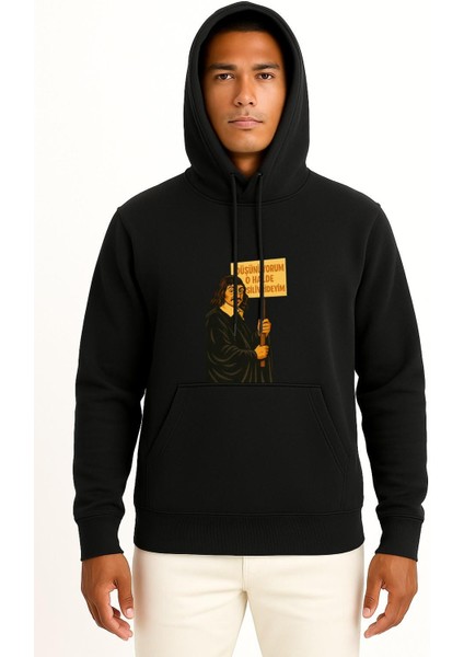 Kapüşonlu Düşünüyorum O Halde Silivrideyim Göğüs Tasarımlı Unisex Sweatshirt