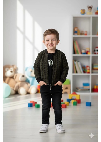 Erkek Çocuk Hırka Tişört ve Kot Pantolonlu 3'lü Takım