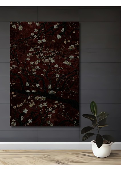 Van Gogh Kiraz Çiçekleri Yağlı Boya Görünümlü Ahşap Dekoratif Tablo Dikdörtgen Tablo