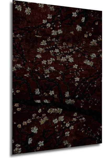 Van Gogh Kiraz Çiçekleri Yağlı Boya Görünümlü Ahşap Dekoratif Tablo Dikdörtgen Tablo fırsatları