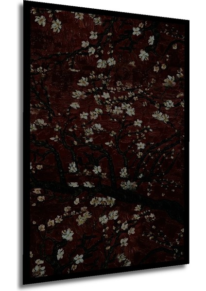 Van Gogh Kiraz Çiçekleri Yağlı Boya Görünümlü Ahşap Dekoratif Tablo Dikdörtgen Tablo