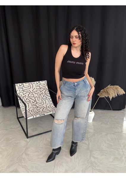 Skater Baggy Eskitmeli Yırtık Jean