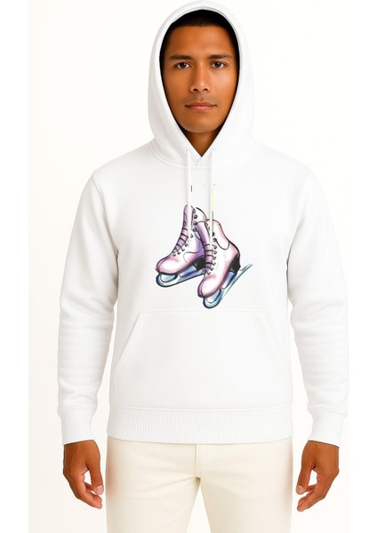 Kapüşonlu Buz Pateni Göğüs Tasarımlı Unisex Sweatshirt