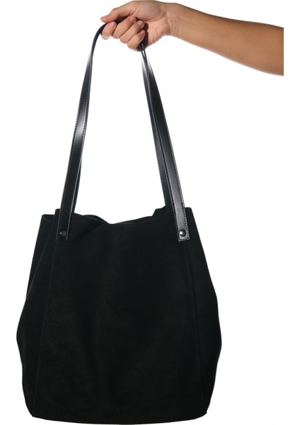 Alfred Siyah Hakiki Deri Süet Kadın Omuz Çantası fırsatları