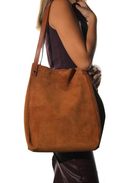 Alfred Taba Hakiki Deri Süet Kadın Omuz Çantası