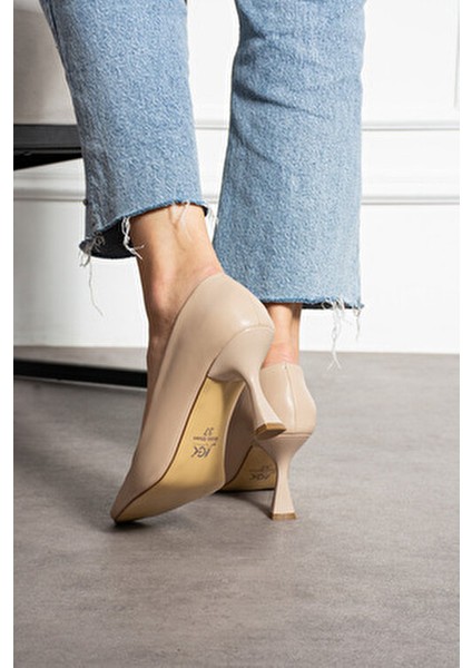 Bej Mat Vegan Deri 7cm Ince Topuklu Hafızalı Pedli Sivri Burun Günlük Ofis Abiye Stiletto fırsatları