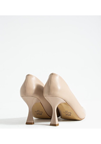 Bej Mat Vegan Deri 7cm Ince Topuklu Hafızalı Pedli Sivri Burun Günlük Ofis Abiye Stiletto