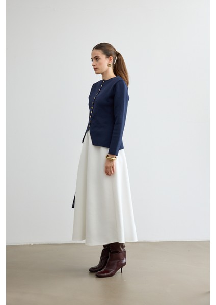 Mery Scuba Kloş Etek Beyaz